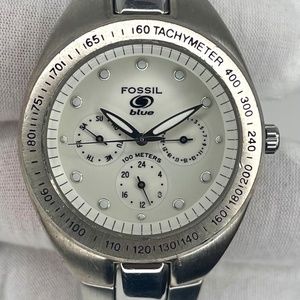 Fossil Blue Men's Multifunction Stainless Steel Watch Tachymeter Bezel BQ-9040